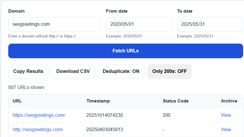 How to Get All URLs from the Wayback Machine – SEO Greetings